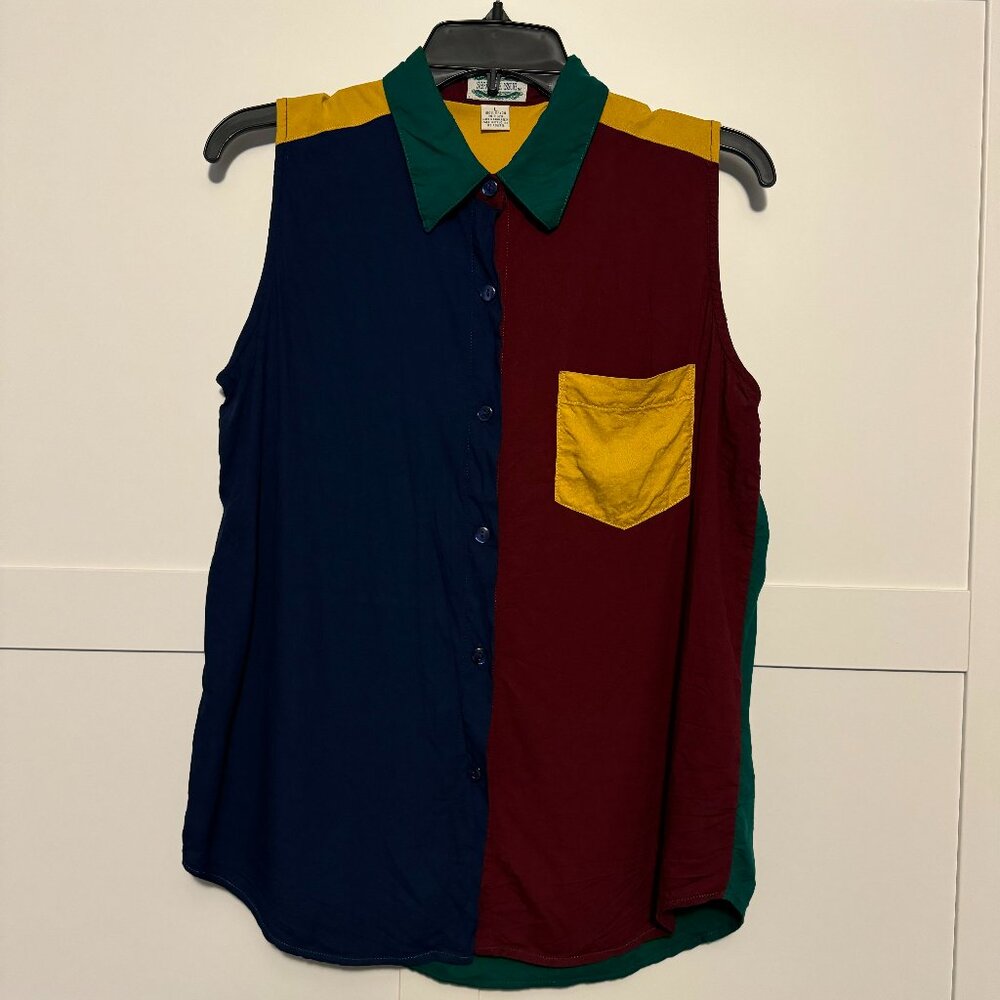 Separate Issue Colorblock Sleeveless Button Up Shirt Women's Large Y2K